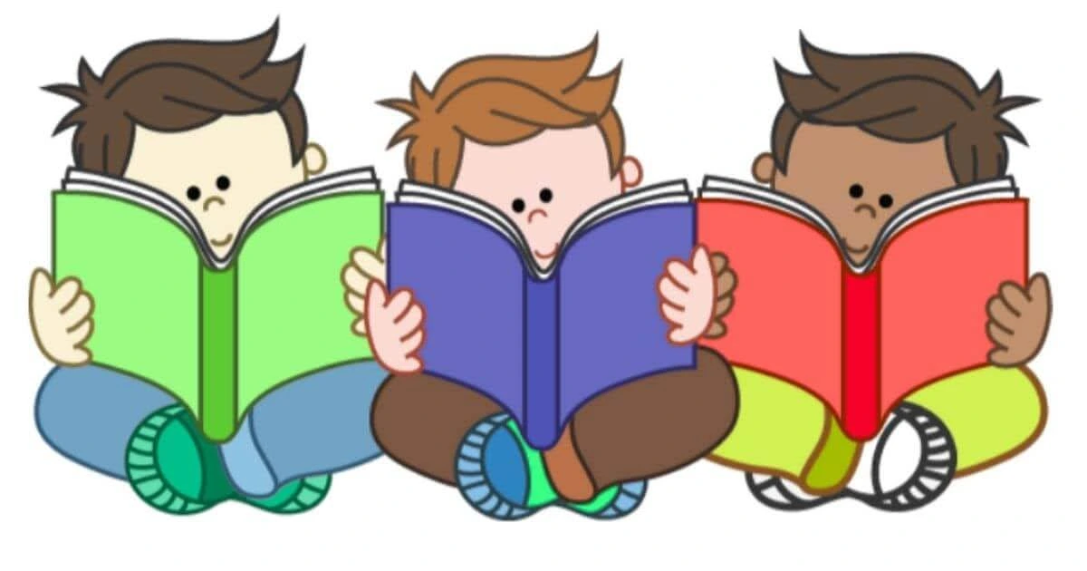 3 kids reading book