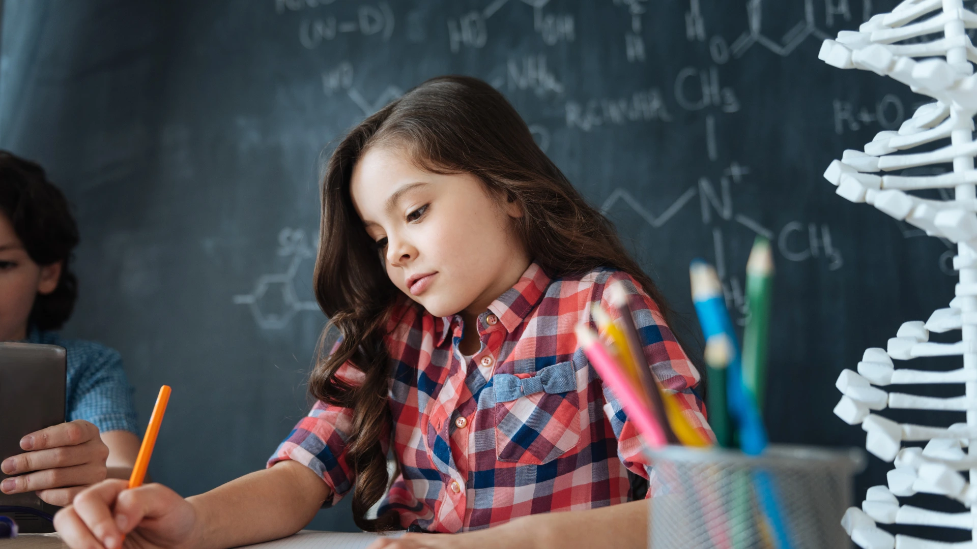 Student doing science homework