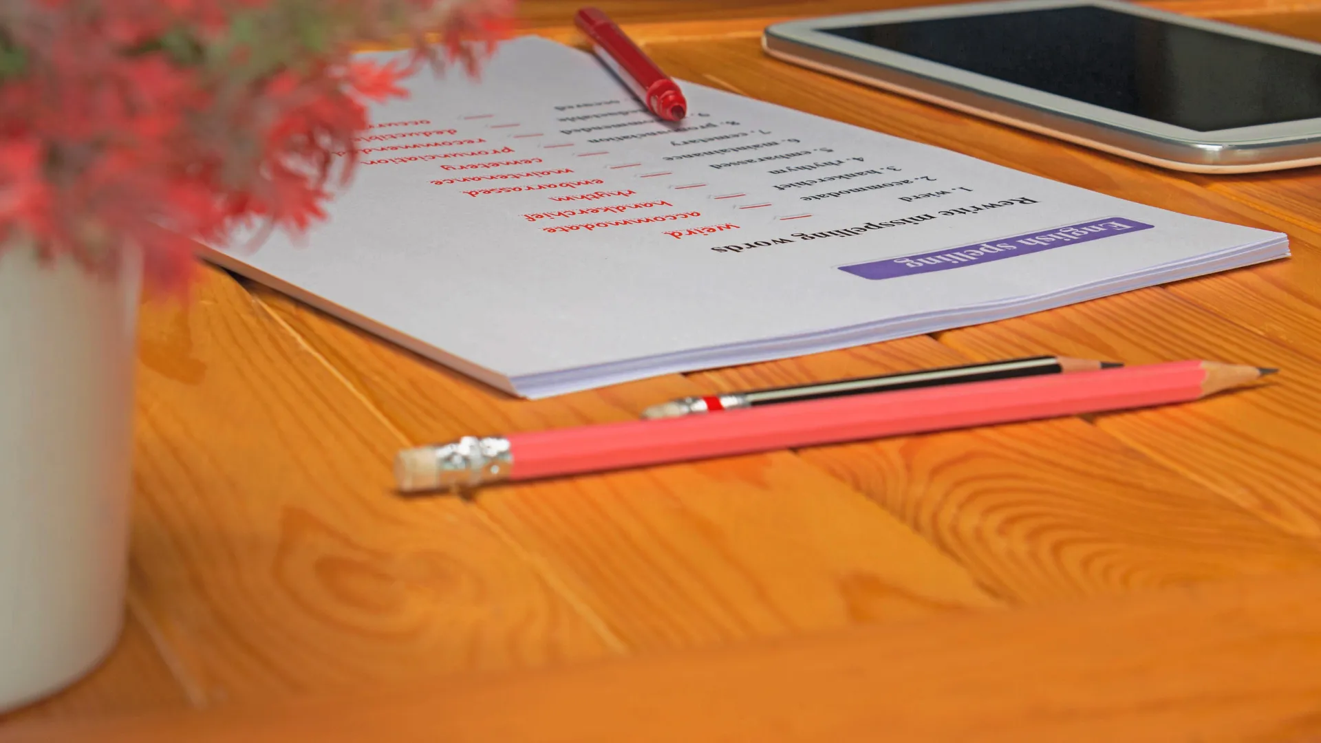 Homework Sheet on the Table